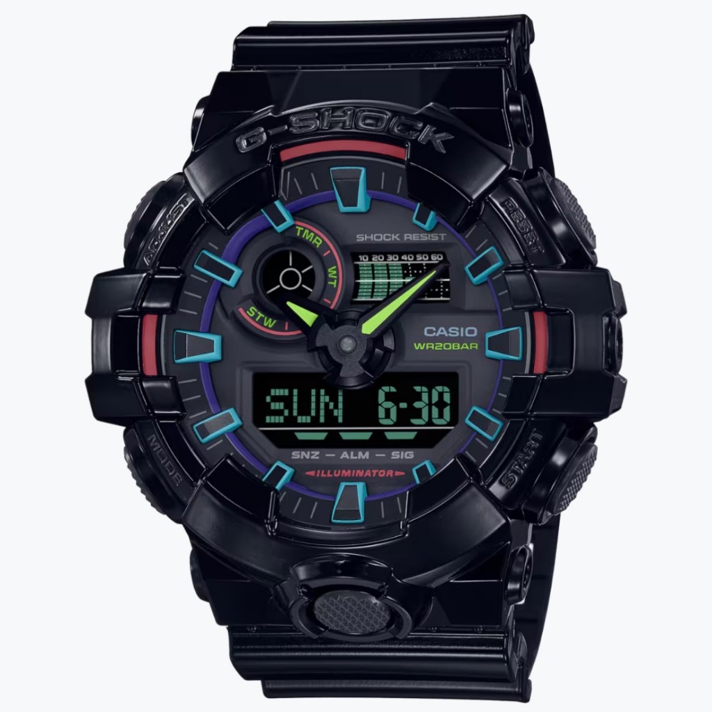 【G-SHOCK】電競美學虛擬虹光大錶徑雙顯錶GA-700RGB-1A 53.4mm 現代鐘錶