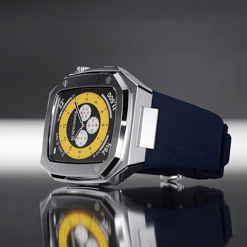 48hr出貨 男款橡膠AP改裝錶帶 Apple Watch S9錶帶 不鏽鋼錶殼 矽膠錶帶 876SE代 44/45mm