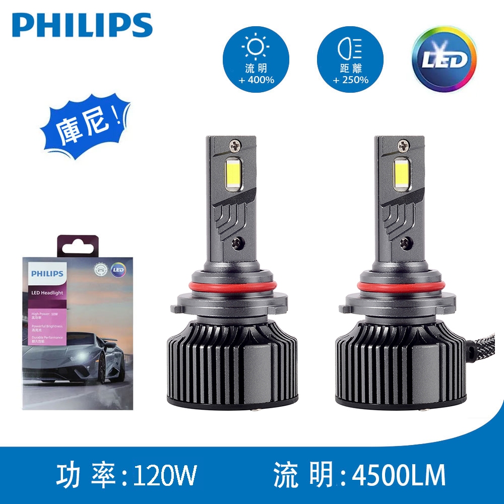 2024超亮耐用款 PHILIPS 飛利浦LED大燈 一組兩入120W H1 H11 H7 H4 HB3汽車远光近光燈泡