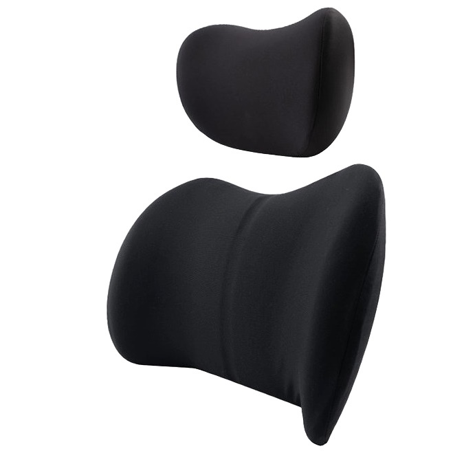 OMyCar 3D人體工學紓壓組合 車用慢回彈記憶棉 超柔軟透氣舒適紓壓 頭枕+護腰墊 AA990841