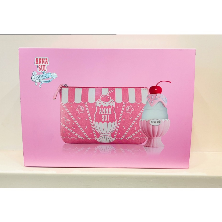 (禮盒) Anna Sui Sundae Pretty Pink 果漾聖代淡香水-粉紅柚惑50ml+化妝包禮盒