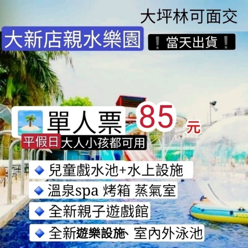 「當天出貨！」  大新店親水樂園 大新店游泳池  門票 成人票 小孩 spa 水上設施 樂園