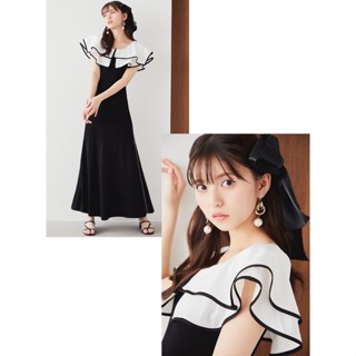 🎀Elieen Japan🎀日本 GRL 時尚感 雙荷葉邊彩色針織美人魚連衣裙 荷葉邊魚尾裙 洋裝 長裙 RU1008