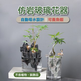 新品免運【草葉日和】生態瓶 生態缸 仿巖玻璃花器 懶人花盆 玻璃花瓶 自動吸水 蝦生態缸 魚缸 生態造景缸 迷你生態瓶