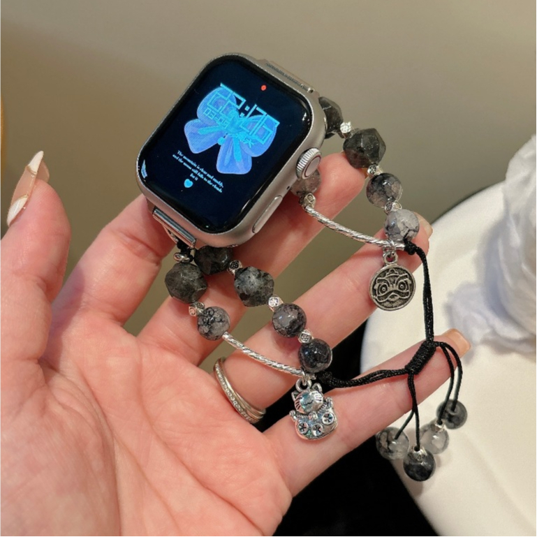 【日系水墨天然石手繩】APPLE WATCH錶帶 蘋果手環錶帶 SE S9 iwatch全系列錶帶 45mm錶帶表鍊錶鏈