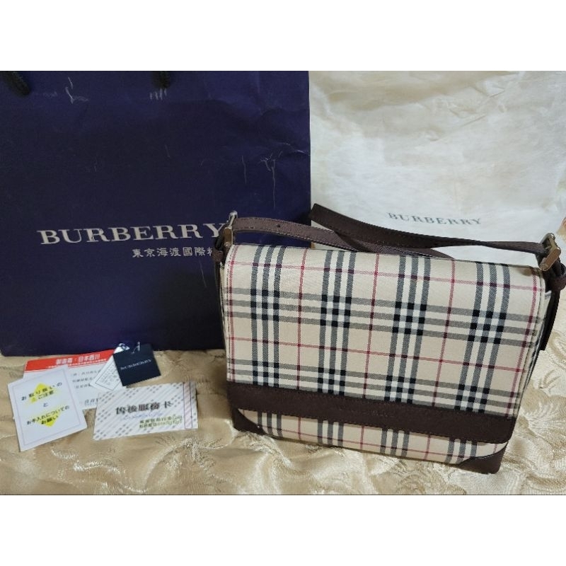 二手-Burberry 博柏利 經典格紋側背包♡贈送全新日本製 MCM絲巾。 專櫃正品 免運。斜背包。