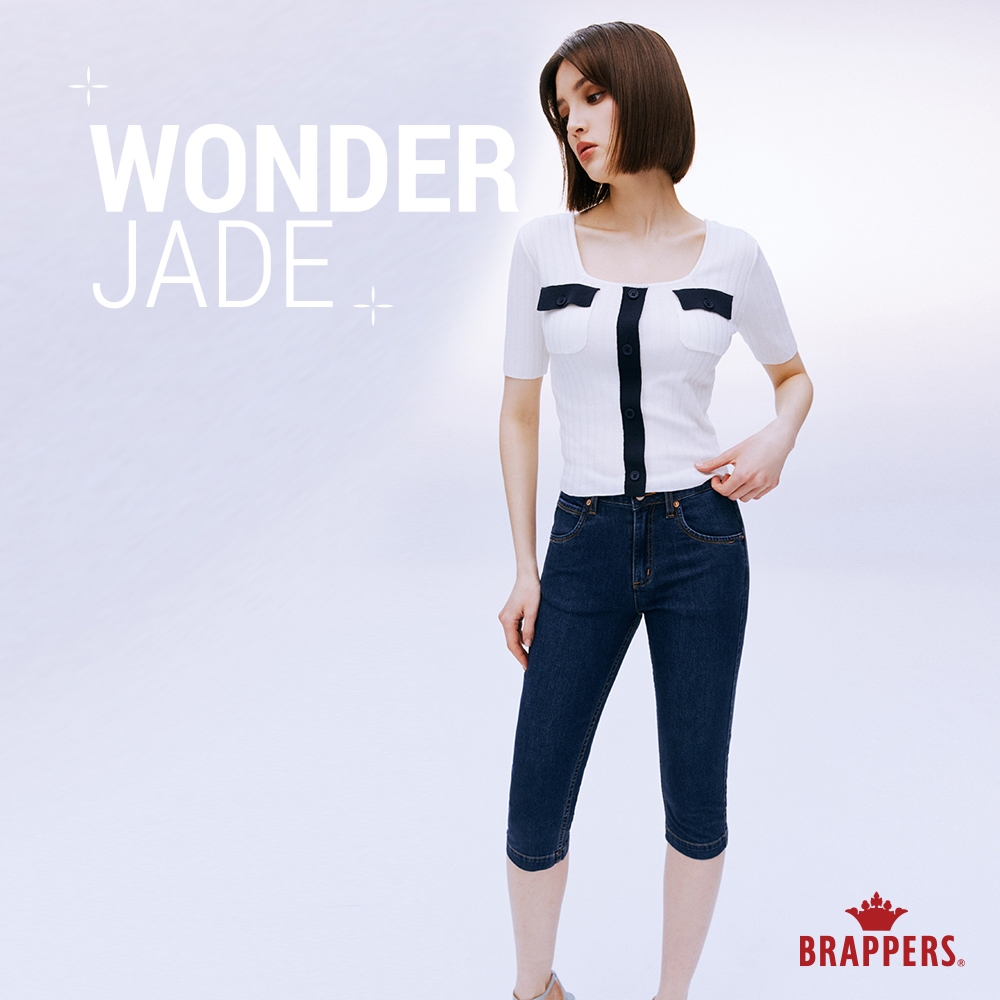 BRAPPERS 女款 玉石丹寧系列-wonder jade中腰彈性七分褲-深藍