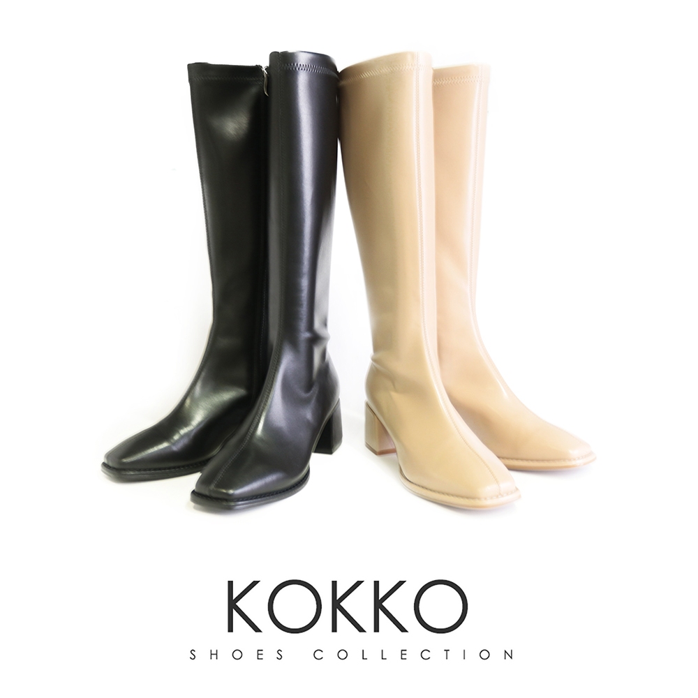 KOKKO極度顯瘦包覆彈力貼腿方頭長靴