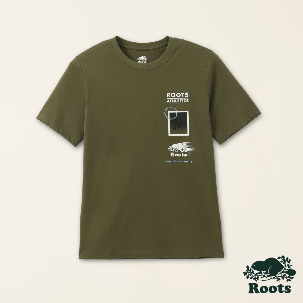 【Roots】男裝-舒適生活系列 LOGO設計有機棉短袖T恤