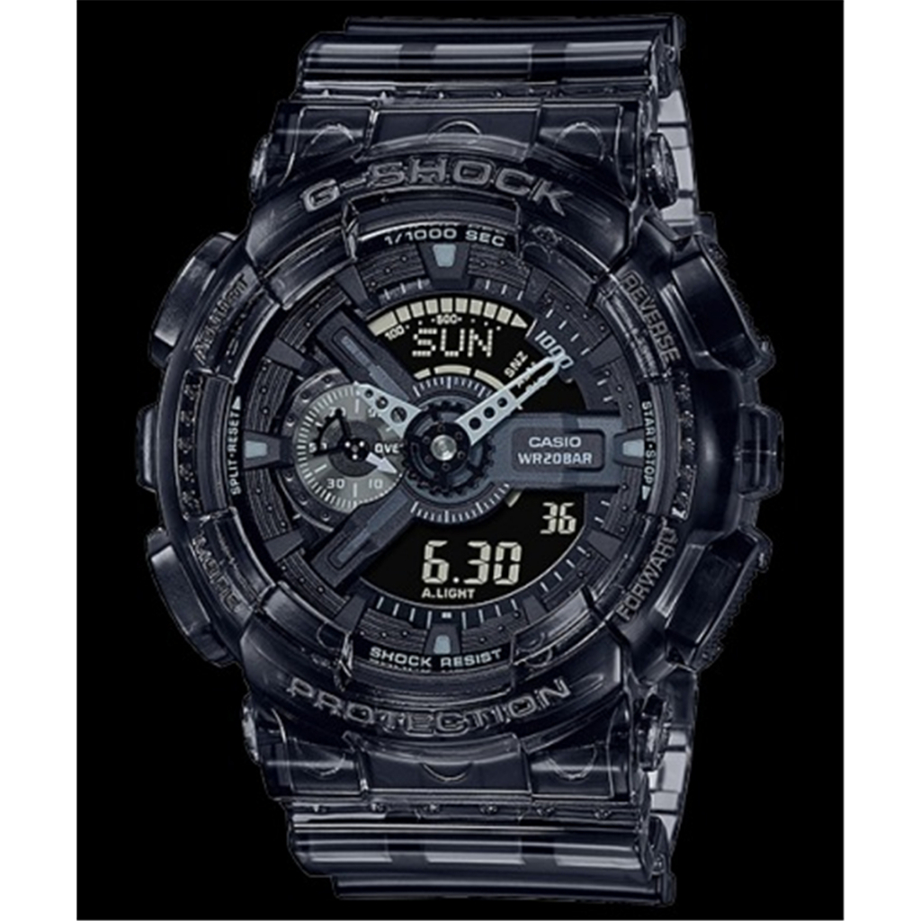 CASIO 卡西歐 G-SHOCK  透明系列 雙顯運動手錶 - 半透明 黑(GA-110SKE-8A)[秀時堂]