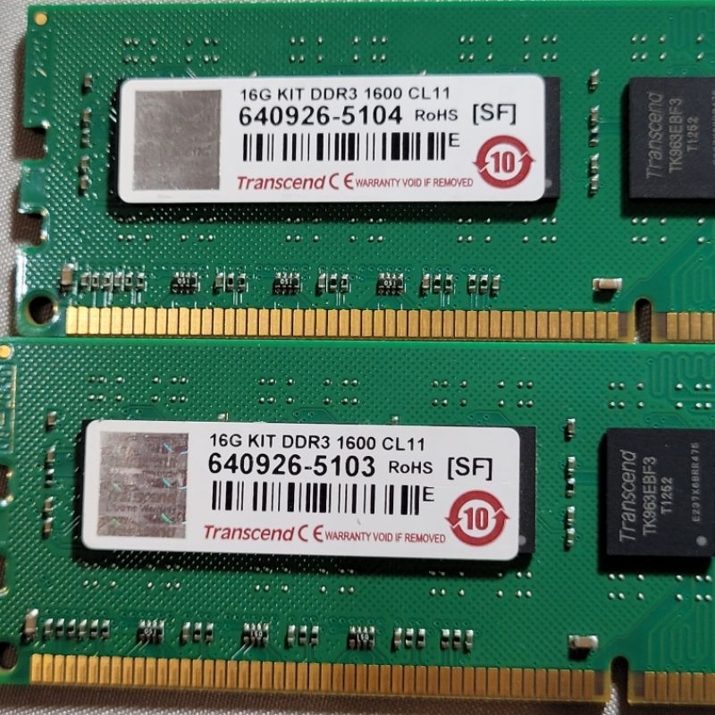 創見 Transcend DDR3 1600 16G(8Gx2)桌機記憶體（雙面）