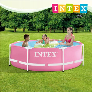 【INTEX】簡易裝圓形框架游泳池244x76cm(2843L)-粉紅色-適用6歲+ 15110000(28290)