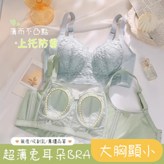 ✨34-44D罩杯✨夏季新款兔耳朵超薄蕾絲內衣 大尺碼內衣 大罩杯內衣 蕾絲透氣內衣 超薄內衣 蕾絲無鋼圈內衣 大罩杯