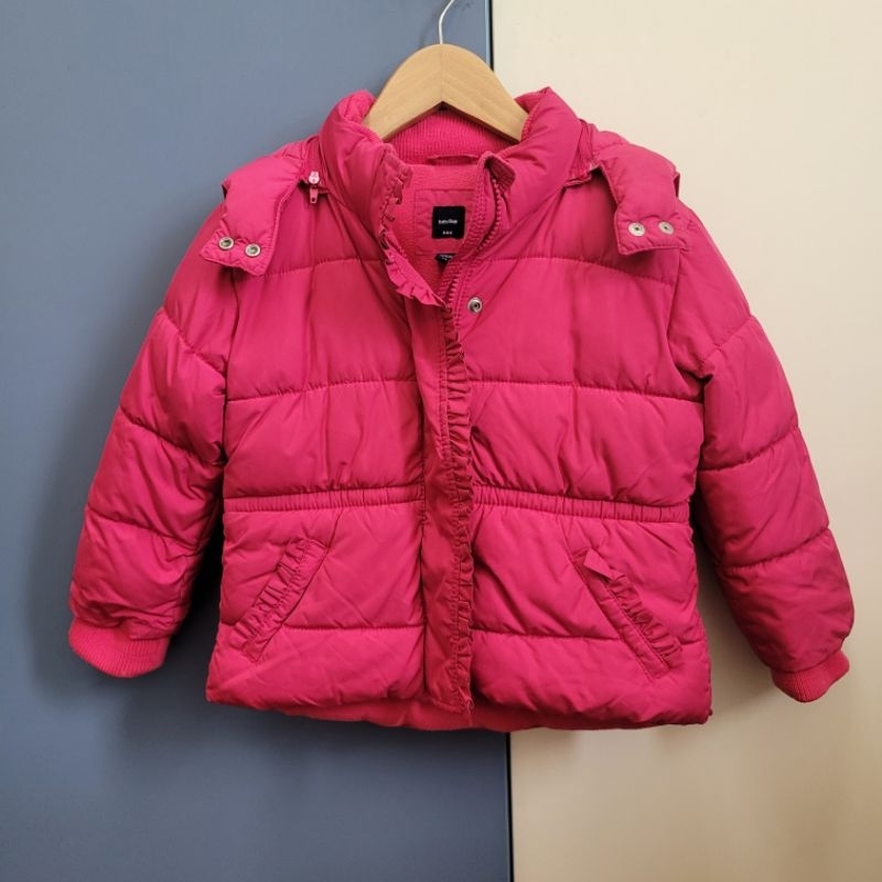 二手女童外套110cm//【Baby Gap】桃紅色冬季厚外套 保暖連帽外套（帽可拆）