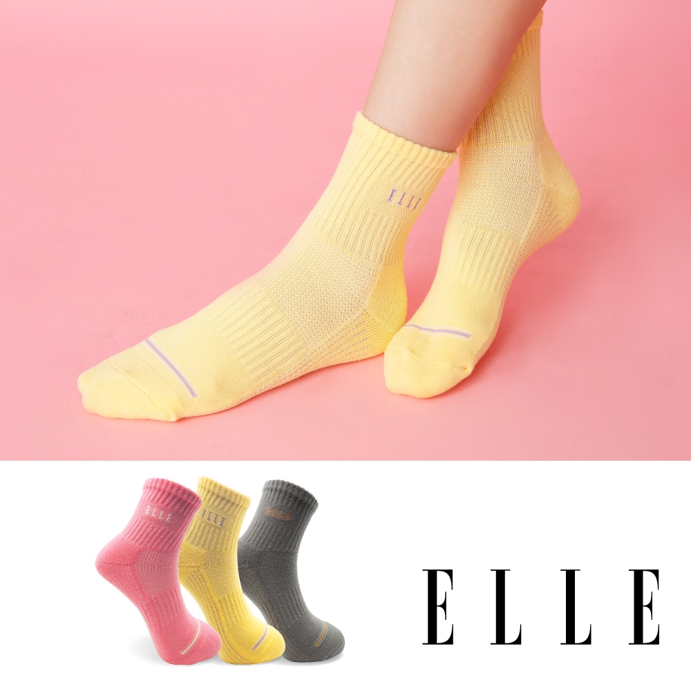 【ELLE】櫻花粉嫩時尚厚底運動襪 襪子 少女襪 棉襪 中筒襪 休閒襪 女襪 長襪