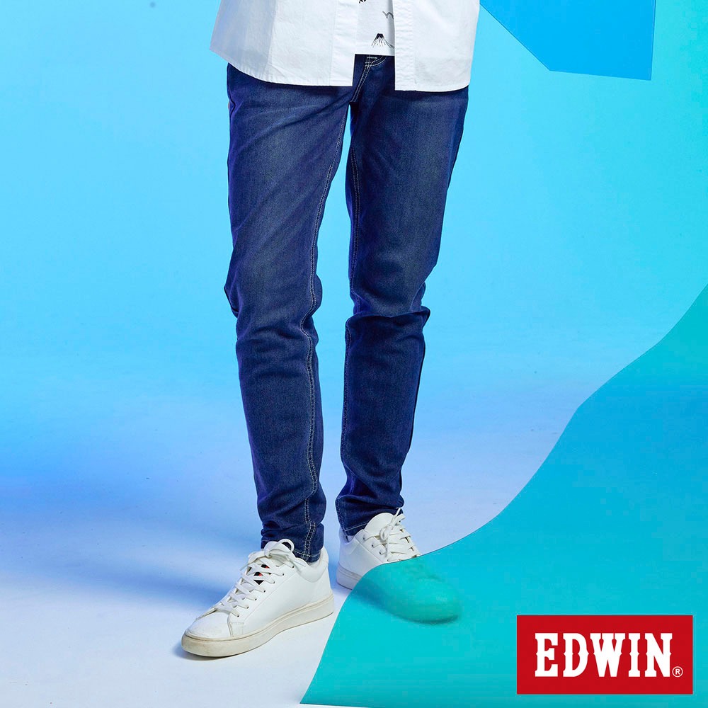 EDWIN 男款 冰河玉永久涼感 迦績JERSEYS 丹寧錐形褲(拔洗藍)