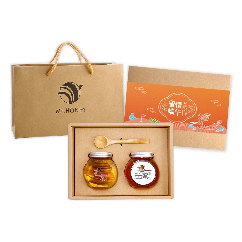 ｜Mr.HONEY 蜂蜜先生｜蜜漬禮盒-蜂蜜漬檸檬240g+台灣-龍眼蜂蜜240g-新年/端午/中秋禮盒 附禮袋