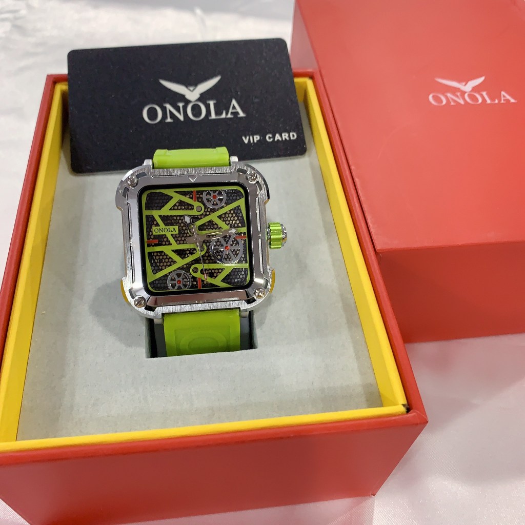 (3色可選)(Little bee小蜜蜂精品)ONOLA 方塊錶 機械錶 半簍空機械橡膠錶