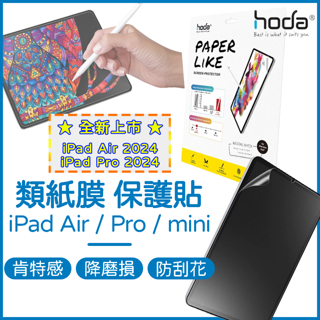 HODA iPad 類紙膜 Air Pro 2024 Air5 Mini6 仿肯特紙 書寫膜 繪圖膜 繪畫膜 紙膜