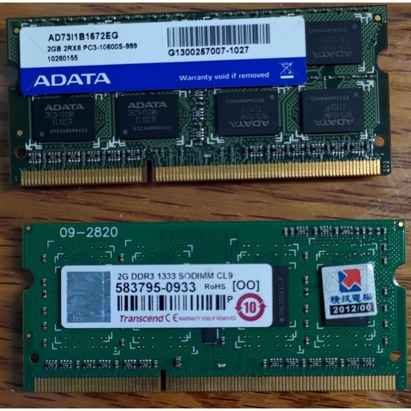 筆電 DDR3 2G SO-DIMM 兩條 一共4G