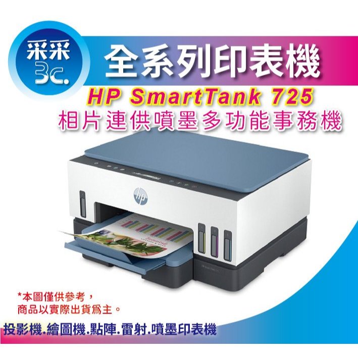 【週末限時優惠+老闆加碼再送護貝機】HP Smart Tank 725 連續供墨印表機 雙面列印 影印 WIFI 掃描
