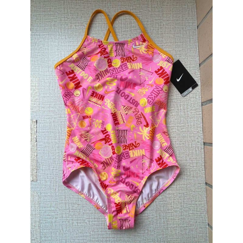 零碼正品， NIKE 連身泳裝（競賽款）大童M號，粉紅印花
