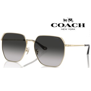 【原廠公司貨】COACH 亞洲版 時尚金屬大鏡面太陽眼鏡 典雅設計 HC7165D 90053C 淡金框抗UV漸層灰鏡片