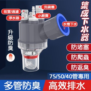 【曼德旺】廚房水槽下水管 三頭通淨水器 洗碗機排水管道 防返臭神器 二閤一接頭 多功能下水接頭 洗碗機淨水器整合下水器