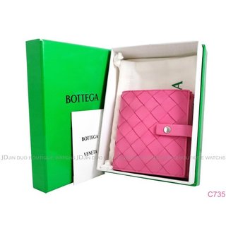 金鐸精品~C735 BOTTEGA VENETA BV 寶緹嘉 經典編織粉紅色小羊皮 釦式拉鍊零錢短夾 全新品