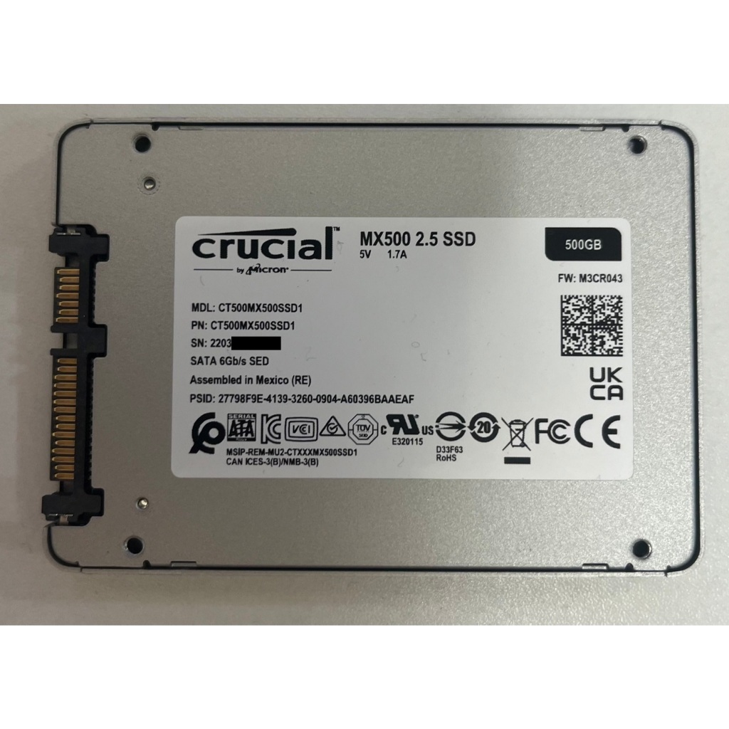 美光 MX500 512G 2.5吋 SSD 保內 健康度100% 低時數