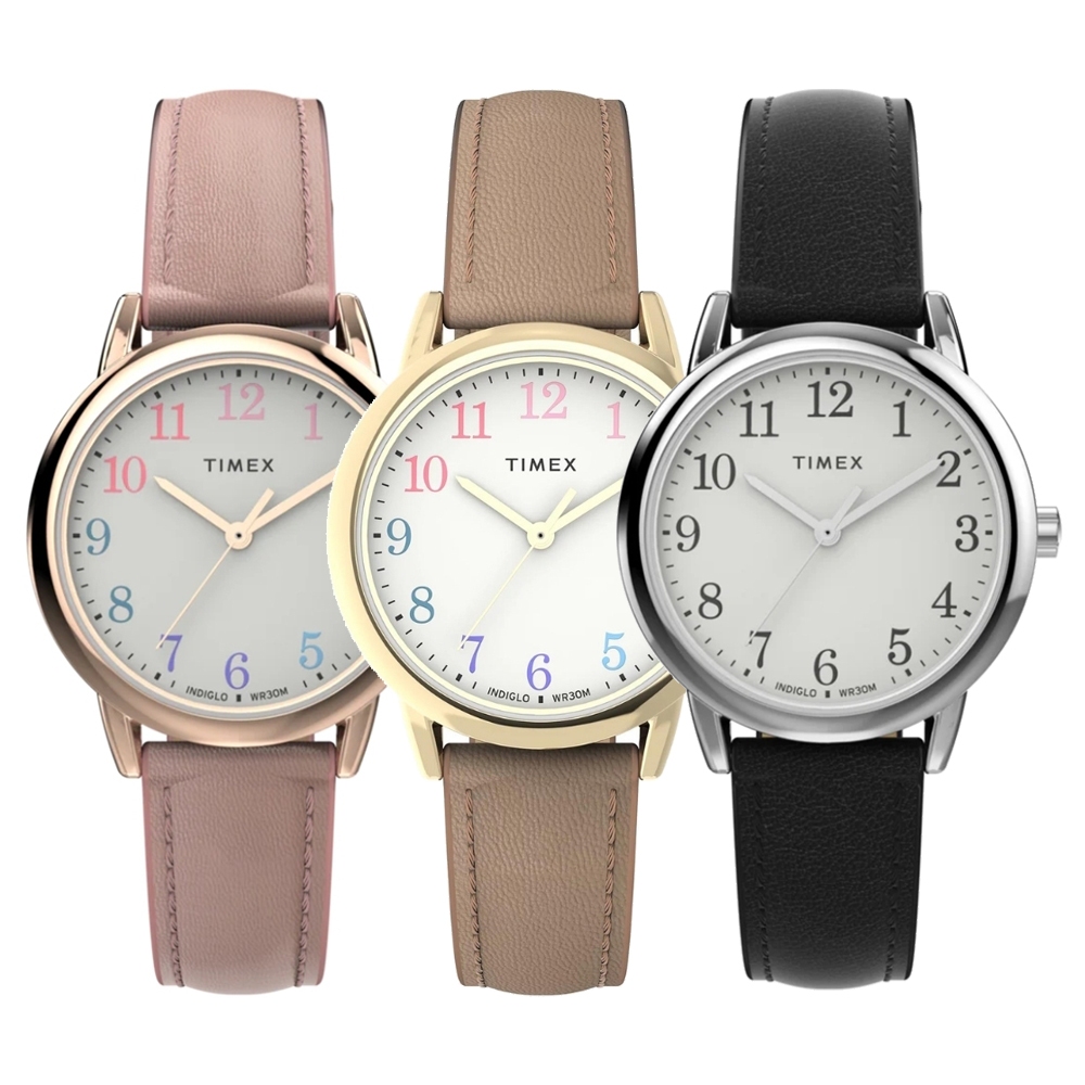 TIMEX 天美時 Easy Reader 玫瑰金錶殼 環保皮革錶帶 腕錶－三色可選 30MM (TXTW2W32)
