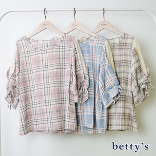 betty’s貝蒂思(05)蕾絲袖綁帶格紋上衣(共三色)