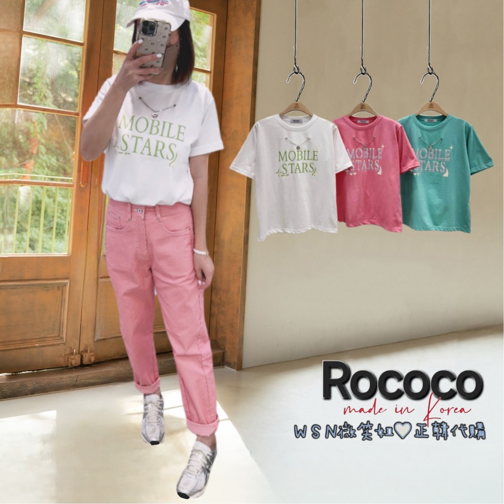 微笑妞🇰🇷韓國 ROCOCO商品 2024春裝 圓領印花 迪士尼 米奇老鼠 短版上衣 五分袖T恤