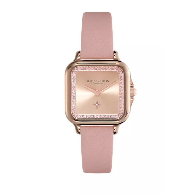 Olivia Burton Grosvenor 腮紅和柔和玫瑰色皮革錶帶 手錶  28MM (24000122)