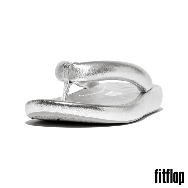 【FitFlop】軟墊金屬皮革夾腳涼鞋-女(銀色)