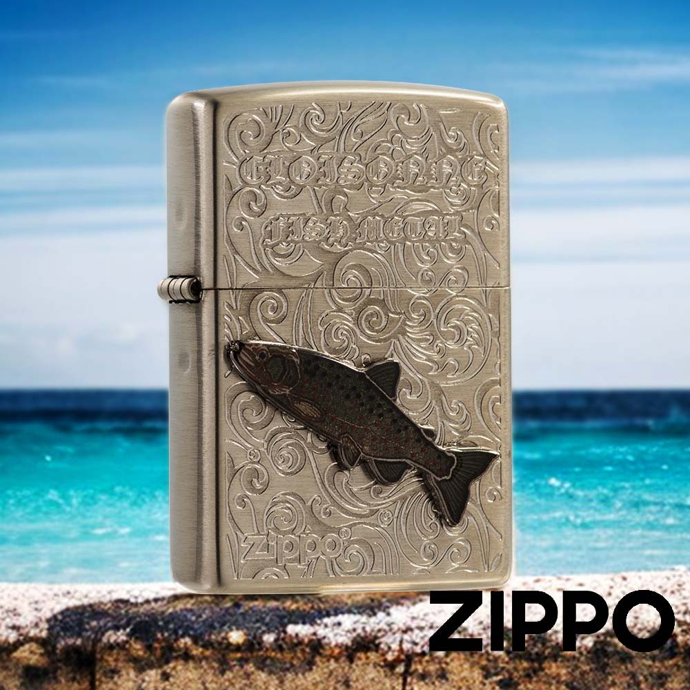 ZIPPO 金屬魚-石川鮭魚防風打火機 ZA-6-F10 雷雕技術 雙面加工機身 充滿身命的律動 散發無限魅力 終身保固