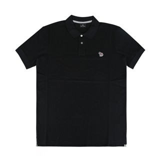 PAUL SMITH字母縮寫LOGO左胸彩色斑馬小布章設計有機純棉珠地布POLO衫(男款/黑x灰)