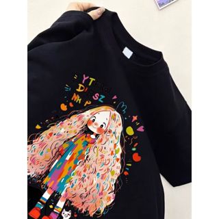 【董小姐】100%純棉短袖 女生上衣 可愛印花上衣 無性別穿搭 圓領上衣 學生版上衣 oversizeT恤 寬鬆顯瘦上衣