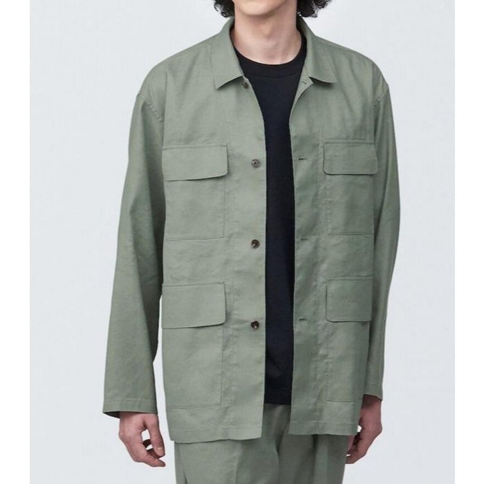 【全新】MUJI 無印良品 男大麻混襯衫式外套 綠色M 原價1790元