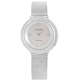 CITIZEN / L 光動能 珍珠母貝 鑽石 米蘭編織不鏽鋼手錶 銀白色 / EM0640-91D / 31mm