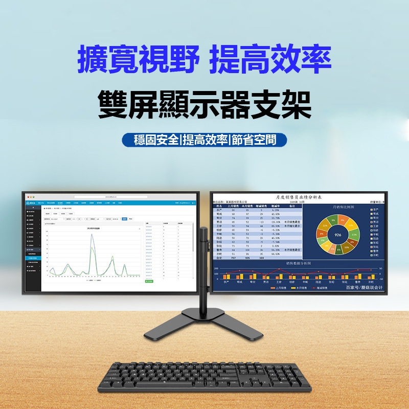 【豐鑠國際】 M042 13-27寸 10kg 雙屏電腦顯示器支架 多屏支架機械臂升降旋轉調節支架 熒幕增高架 熒幕架