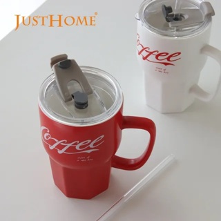 [現貨出清]【JUST HOME】樂啡陶瓷馬克杯附吸管500ml-共2色《WUZ屋子-台北》馬克杯 水杯 茶杯 咖啡杯