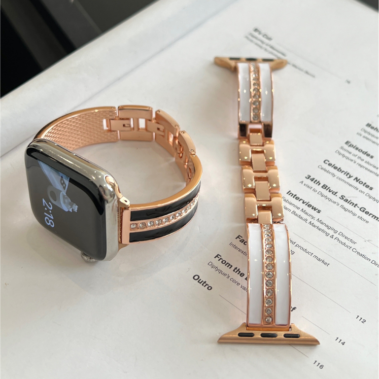 【彎片滴膠金屬錶帶】適用AppleWatch手環錶帶iwatch S9/8手鏈錶帶蘋果手錶SE/6/5/4/3金屬錶帶
