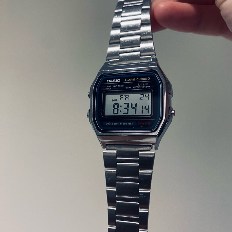 【電池已換新】9成新 CASIO A158WA-1 卡西歐 手錶 二手手錶 電子錶 金屬錶 小方塊手錶 銀錶 不鏽鋼