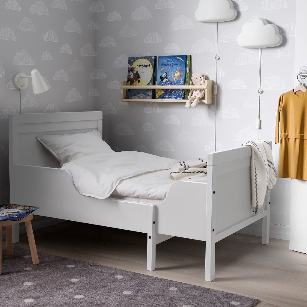 北歐工業LOFT風格IKEA宜家SUNDVIK實木兒童延伸床框床架+附luröy床底板條/灰色/二手八成新/特$3800