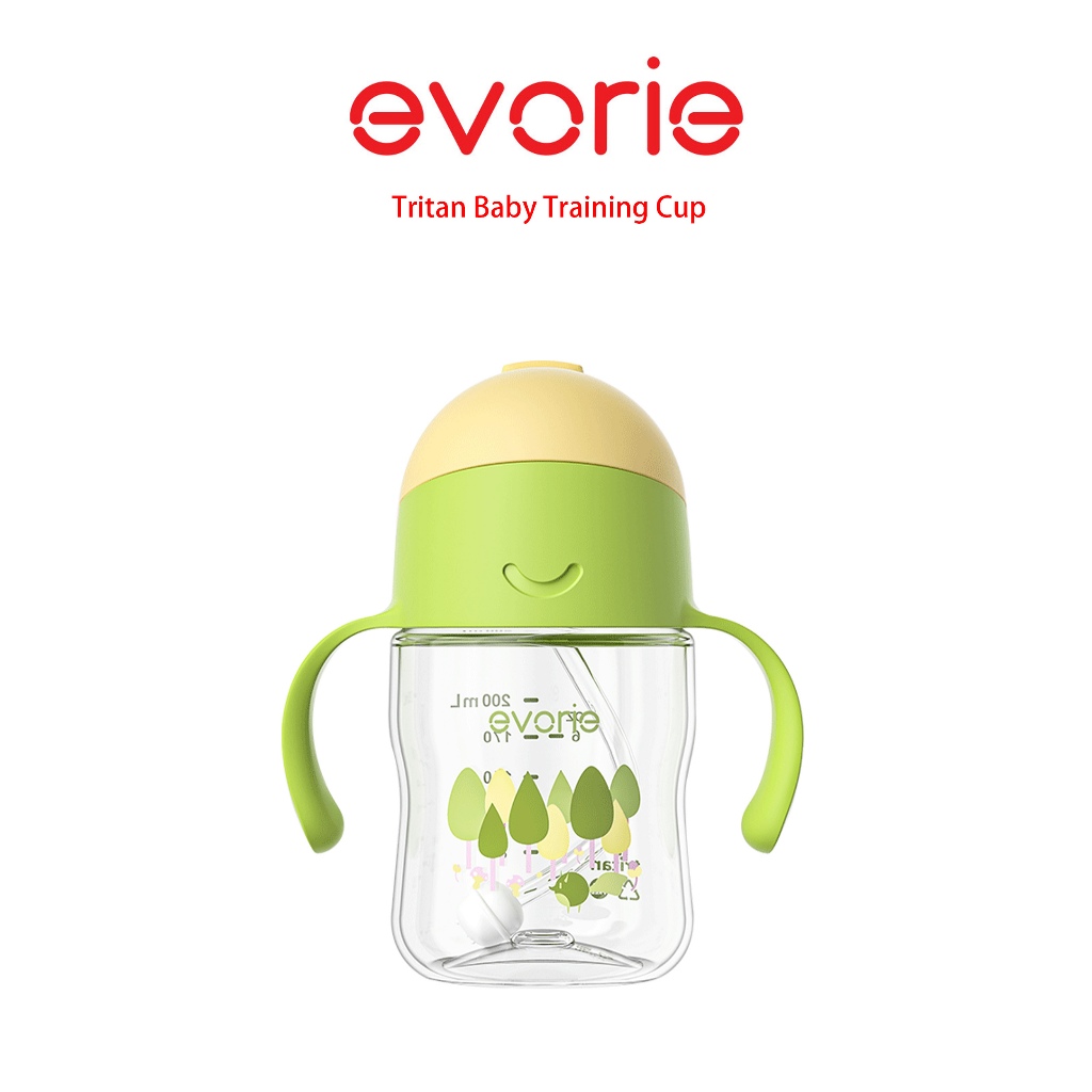 【evorie】Tritan 360度防漏吸管學習水杯200ml(6m+) 森林綠 /澳洲獲獎設計/嬰兒學飲杯