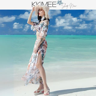 KKimee╭＊臺灣發貨📦【現貨】鋼圈比基尼泳衣【開叉長裙】【SB53】波斯米亞民族四件式泳衣溫泉 情侶 遊泳衣 大尺碼