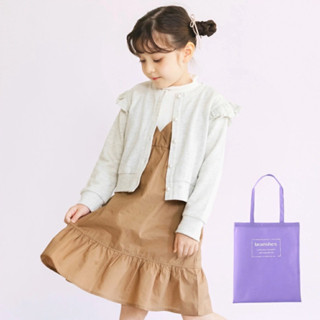 日本代購 現貨 branshes 氣質女孩套裝組合 100cm 洋裝+外套 附提袋 荷葉邊 假兩件洋裝 小童