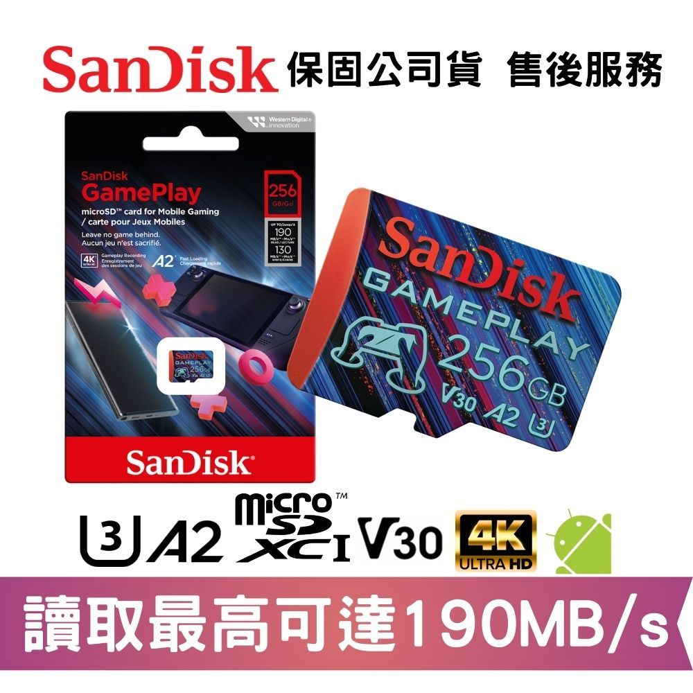 SanDisk GamePlay 256GB microSDXC A2 V30 U3 手機和掌上型 遊戲記憶卡