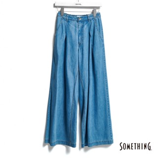 SOMETHING 女款 萊賽爾打摺超寬丹寧直筒牛仔褲(拔淺藍) 